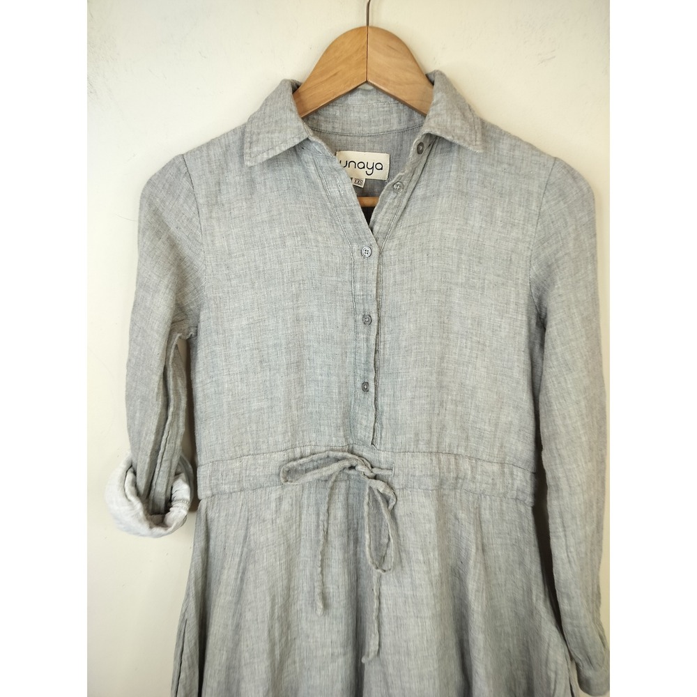 Unaya Hi Low Shirt Dress XXS Womens Grey Cotton Drawstring Lagenlook Minimal - Picture 2 of 11